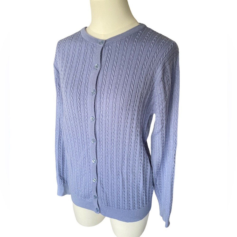 Castle of Ireland Pure New Wool Light Blue Cable Knit Cardigan UK Size 14